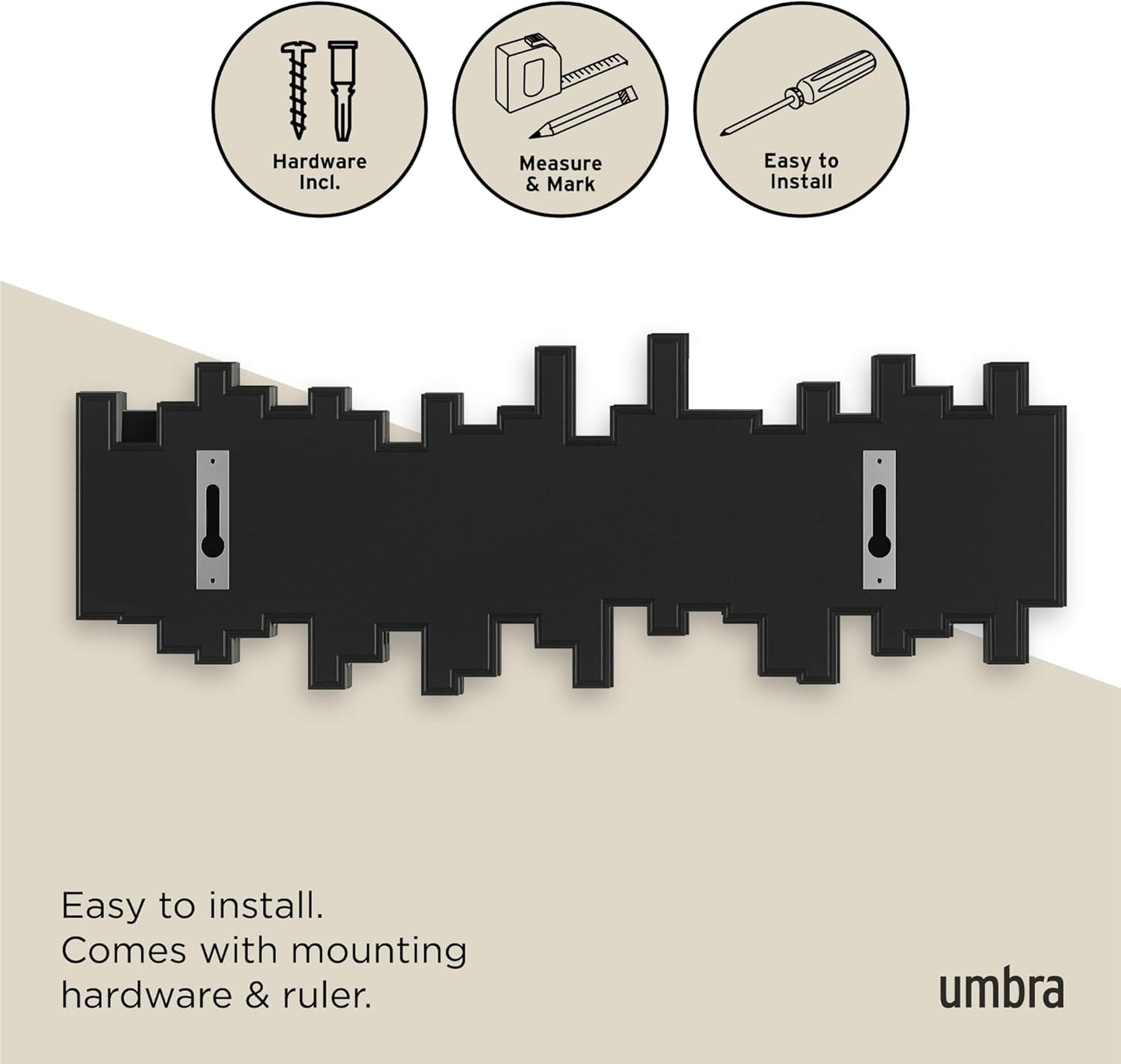 Umbra Sticks Multi Hook Coat Rack, Wall Mounted, Space Saving Coat Hook and Entryway Organizer for Home, Office or Dorm Room, Black
