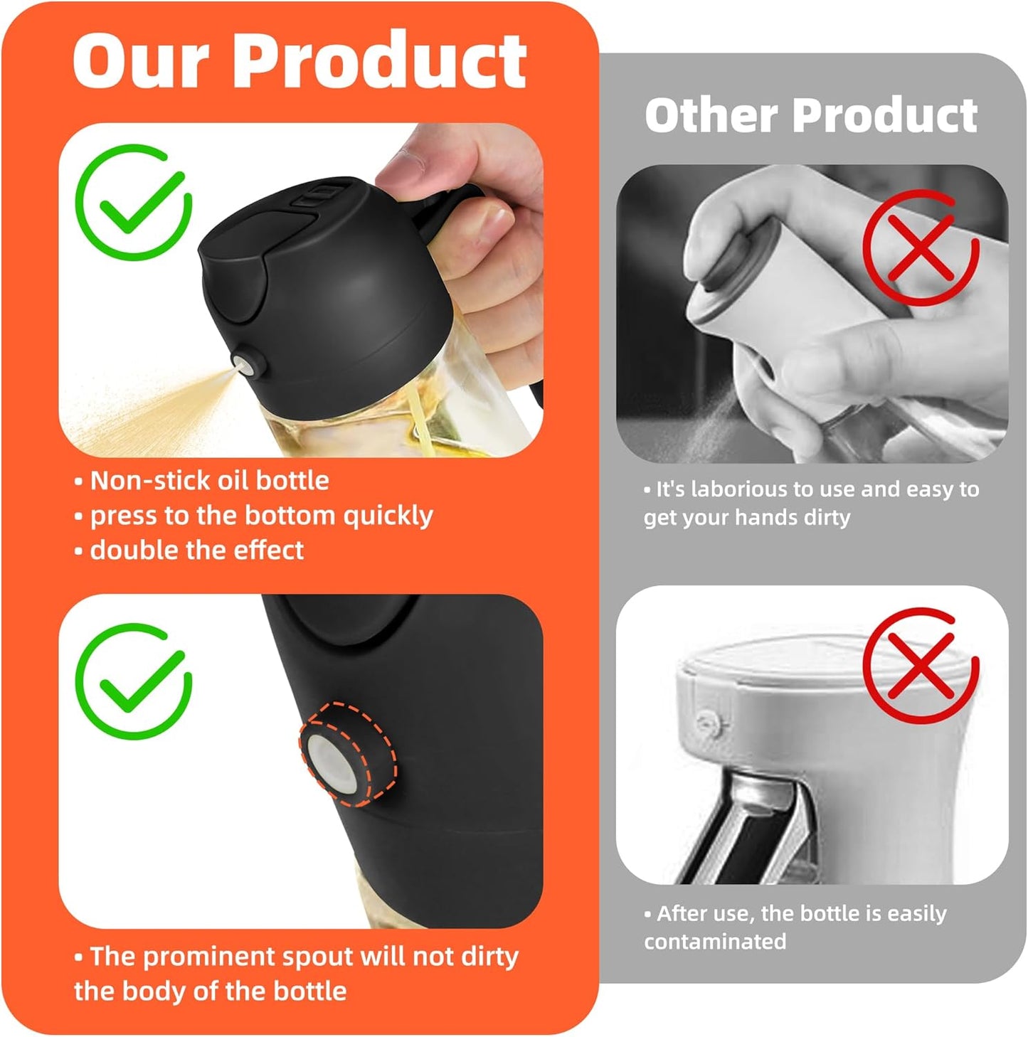 Kitchen 2 in 1 Oil Dispenser, Kitchen 2 in 1 Oil Dispenser and Oil Sprayer Black