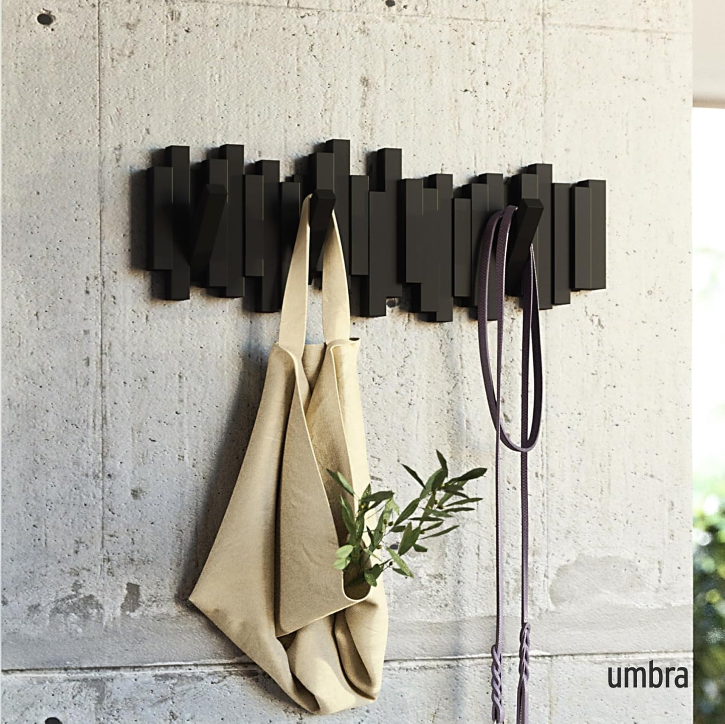 Umbra Sticks Multi Hook Coat Rack, Wall Mounted, Space Saving Coat Hook and Entryway Organizer for Home, Office or Dorm Room, Black